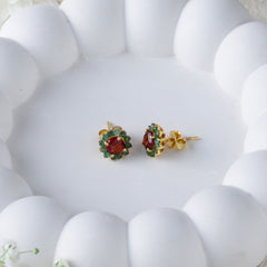 Surajmukhi – Garnet Gold-Plated Stud Earrings