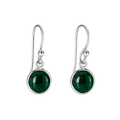 925 Sterling Silver Malachite Round Gemstone Drop Earrings