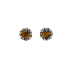 FUSIONARI 925 Sterling Silver Tiger Eye Gemstone Round Stud Earrings