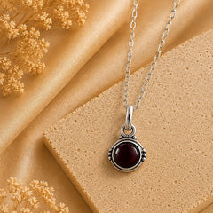 925 Sterling Silver Garnet Gemstone Classic Round Design Pendant