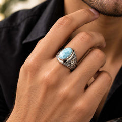 925 Silver Ring Larimar Oval Cabochon Bezel Setting