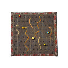 "SNAKES & LADDER" Board Game Embroidered Cotton Fabric Mat with Wooden Playing Coins, Dice and Zip Pouch, Traditional 1–100 Indoor Game
