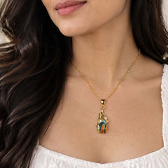 925 Silver Handmade Turquoise Oval Gemstone Gold Plated Leaf Design Pendant