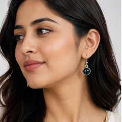 925 Sterling Silver Malachite Round Gemstone Drop Earrings