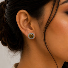 FUSIONARI 925 Sterling Silver Tiger Eye Gemstone Round Stud Earrings