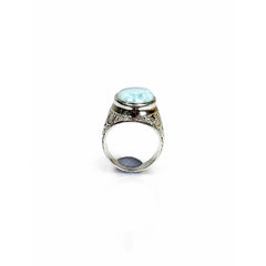 925 Silver Ring Larimar Oval Cabochon Bezel Setting