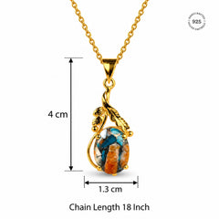 925 Silver Handmade Turquoise Oval Gemstone Gold Plated Leaf Design Pendant