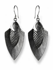 925 Sterling Silver Oxidized Fish Shape Drop Earrings for Women, Detailed Design with Hook Closure