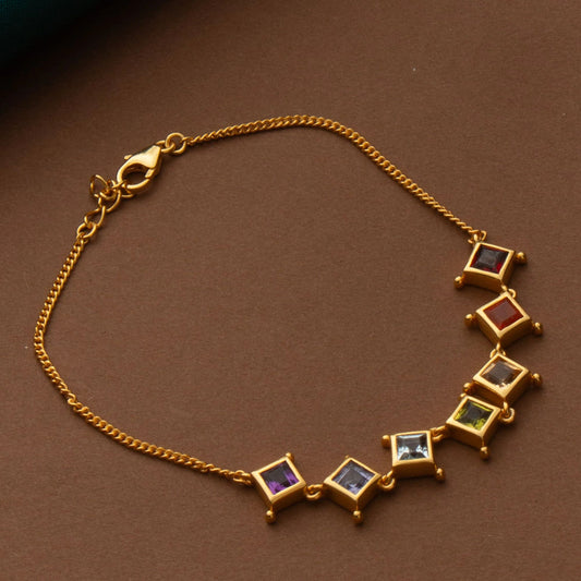 925 Sterling Silver Gold Plated Chakra Bracelet for Women | Gemstone Bracelet | Handmade Jewelry | Elegant Daily Wear Gift