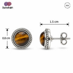 FUSIONARI 925 Sterling Silver Tiger Eye Gemstone Round Stud Earrings