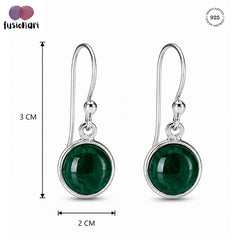925 Sterling Silver Malachite Round Gemstone Drop Earrings