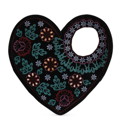 Handmade Heart Shape Handbag, Black Soft Poly Suede Fabric with Earthy Colour Embroidery and Gota Patti Work
