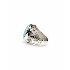 925 Silver Ring Larimar Oval Cabochon Bezel Setting
