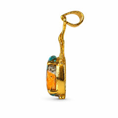 925 Silver Handmade Turquoise Oval Gemstone Gold Plated Leaf Design Pendant