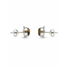 FUSIONARI 925 Sterling Silver Tiger Eye Gemstone Round Stud Earrings
