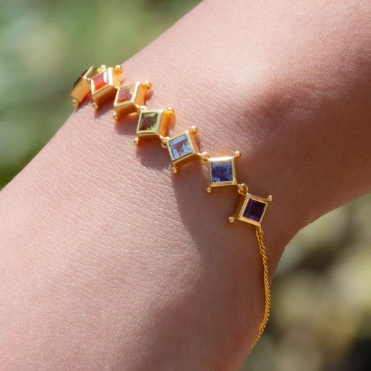925 Sterling Silver Gold Plated Chakra Bracelet for Women | Gemstone Bracelet | Handmade Jewelry | Elegant Daily Wear Gift