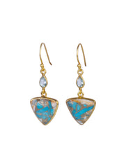 925 Sterling Silver Gold Plated Multi Turquoise Earrings for Women | Gemstone Earrings | Handmade Jewelry | Elegant Daily Wear Gift