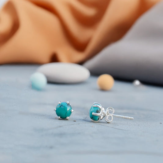 925 Silver Turquoise Gemstone Sterling Silver Eartops  Elegant Design
