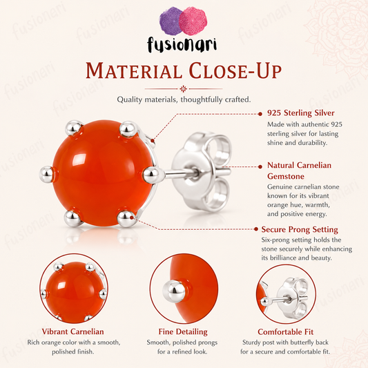 925 Silver Carnelian Stud Earrings  for women
