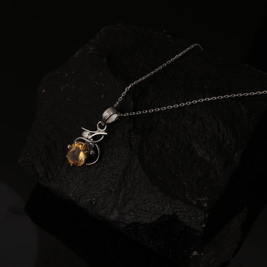 Fusionari 925 Sterling Silver Citrine Pendant with Chain for Women |  Necklace | Party Wear Jewellery | Designer Wedding Pendant Set | Elegant Gift for Her | Fashion Necklace Women
