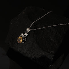 Fusionari 925 Sterling Silver Citrine Pendant with Chain for Women |  Necklace | Party Wear Jewellery | Designer Wedding Pendant Set | Elegant Gift for Her | Fashion Necklace Women