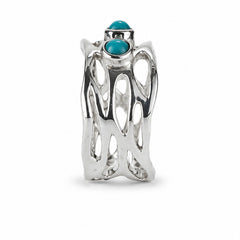925 Sterling Silver Turquoise Stone Ring for Women | Triple Stone Wide Band Jewelry