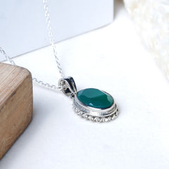 925 Sterling Silver Green Onyx Pendant for Women | Gemstone Pendant | Handmade Silver Jewelry | Elegant Daily Wear Gift