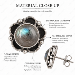 925 Sterling Silver Labradorite Stud Earrings for Women | Handmade Jewellary |