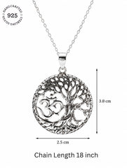925 Sterling Silver Round Tree of Life Pendant Openwork Nature Inspired Design