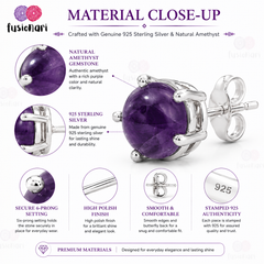 925 Silver Amethyst Stud Earrings – Elegant Round Design for Women & Girls