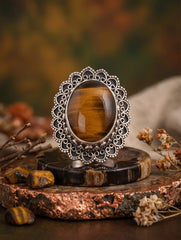 925 Sterling Silver Tiger Eye Stone Oval Shaped Design Ring