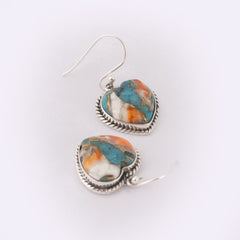 Fusionari 925 Sterling Silver Turquoise Stone Earrings for Women | Handmade Natural Gemstone Jewelry | Healing Crystal Design | Size 3.2x1.7 cm | 1 Pair