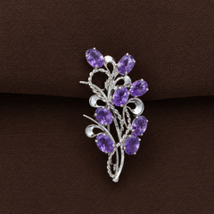 925 Sterling Silver Amethyst Brooch for Women | Gemstone Brooch | Handmade Silver Jewelry | Elegant Daily Wear Gift