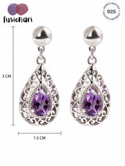 925 Sterling Silver Amethyst Gemstone Drop Earrings