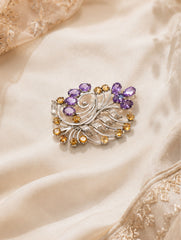 925 Sterling Silver Amethyst and Citrine Gemstone Leaf Floral Vine Brooch Pin for Women