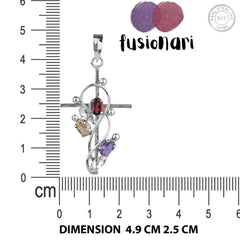 Fusionari 925 Sterling Silver Multistone Pendant for Women | Colorful Gemstone Pendant | Without Chain