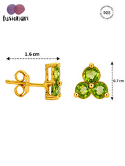 925 Sterling Silver Peridot Gemstone Stud Earrings, Green Round Cluster Design Jewelry