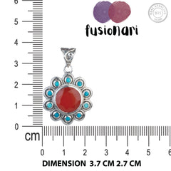 Fusionari 925 Sterling Silver Carnelian Pendant for Women | Orange Gemstone Pendant | Without Chain