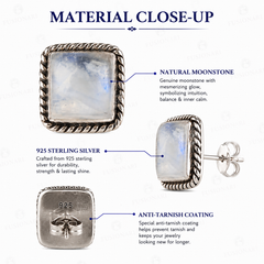 925 Sterling Silver Moonstone Eartops for Women | Handcrafted White Gemstone Jewelry |