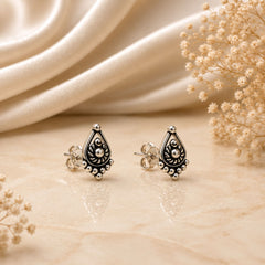 FUSIONARI 925 Sterling Silver Bali Earrings Oxidised Traditional Tribal Ethnic Handmade Jewelry Stud Design