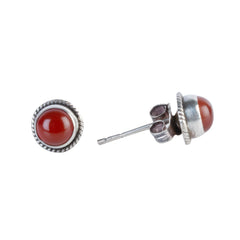 Fusionari 925 Sterling Silver Carnelian Stud Earrings for Women | Minimal Gemstone Eartops for Daily Wear