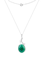 925 Sterling Silver Malachite Pendant With 18 Inch Chain Handmade Gemstone Necklace for Women Elegant Jewelry Gift