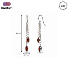 Dhara - Carnelian Silver Marquise Drop Earrings