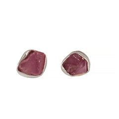 925 Sterling Silver Ruby Stud Earrings for Women | Handcrafted Pink Ruby Gemstone Push Back Eartops | Daily & Festive Wear