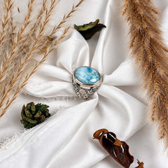 925 Silver Ring Larimar Oval Cabochon Bezel Setting