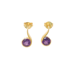 925 Sterling Silver Amethyst Gemstone Stud Earrings with 2.5 Micron Gold Plating