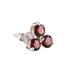 925 silver 3 tiny round stone faceted garnet eartops handmade in prongs setting with push closure