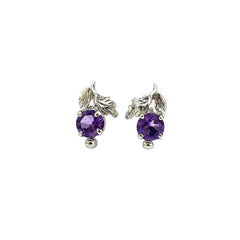 FUSIONARI 925 Sterling Silver Amethyst Gemstone Leaf Design Stud Earrings