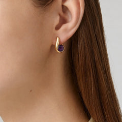 925 Sterling Silver Amethyst Gemstone Stud Earrings with 2.5 Micron Gold Plating