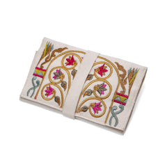 Handmade Jewelry Roll Bag, White Soft Suede Fabric with Gold Thread Embroidery